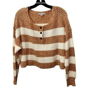 American Eagle Outfitters Brown and Cream Striped Sweater